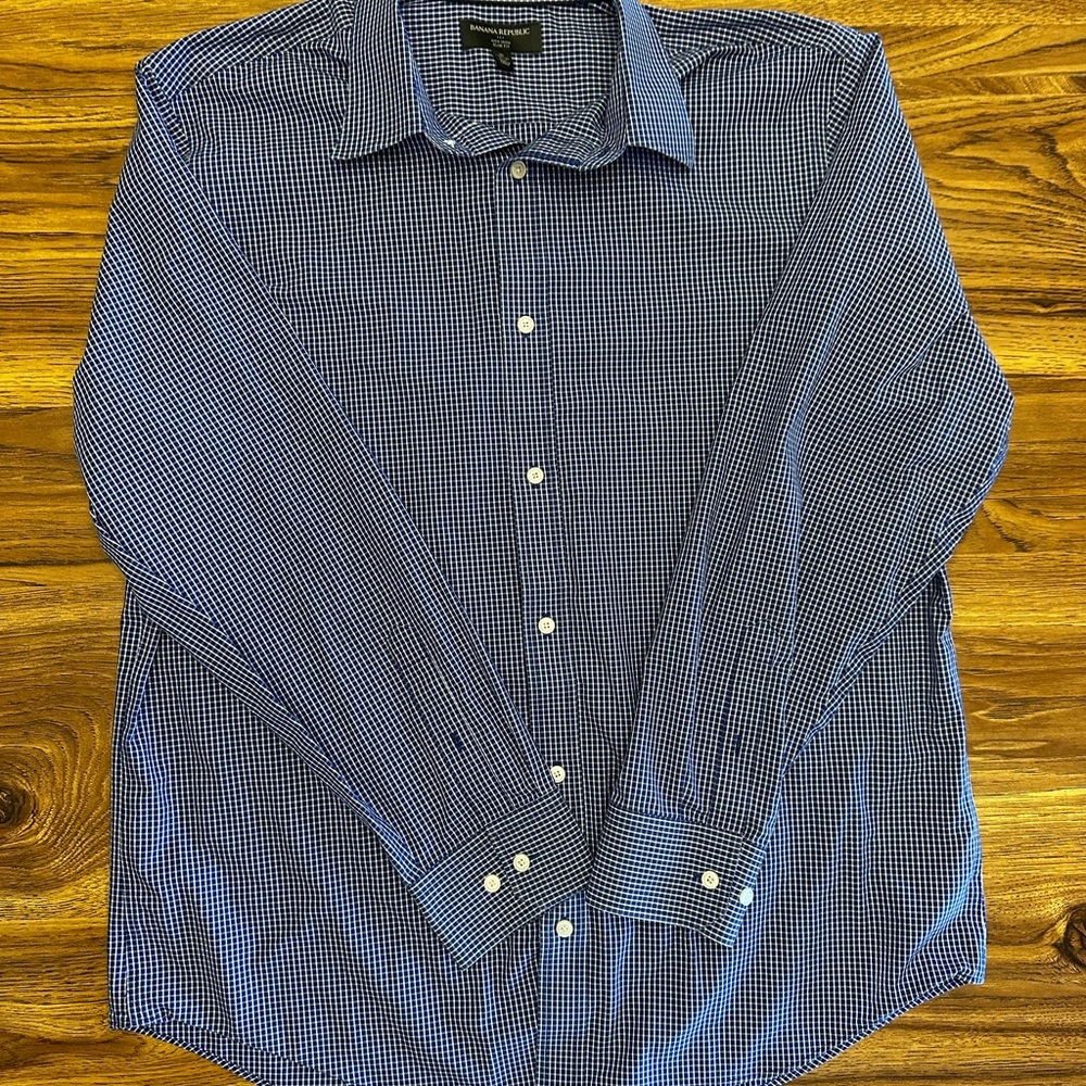 Banana Republic Navy Checkered Button Down Shirt